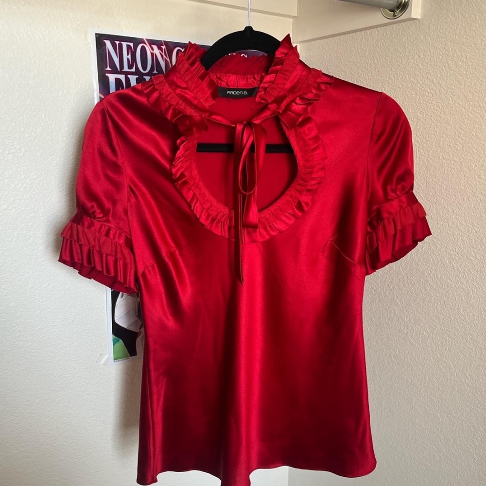 Elizabeth Arden red satin blouse